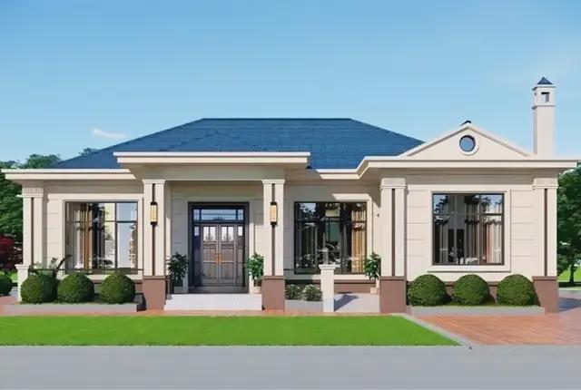 占地150平田园风欧式一层别墅自建房。给父母养老建房的不二之